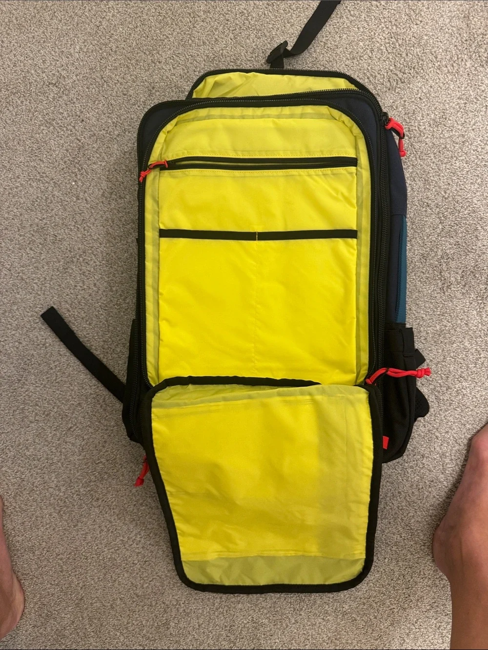 Topo Designs Navy, Black & Yellow Backpack with Red Accents